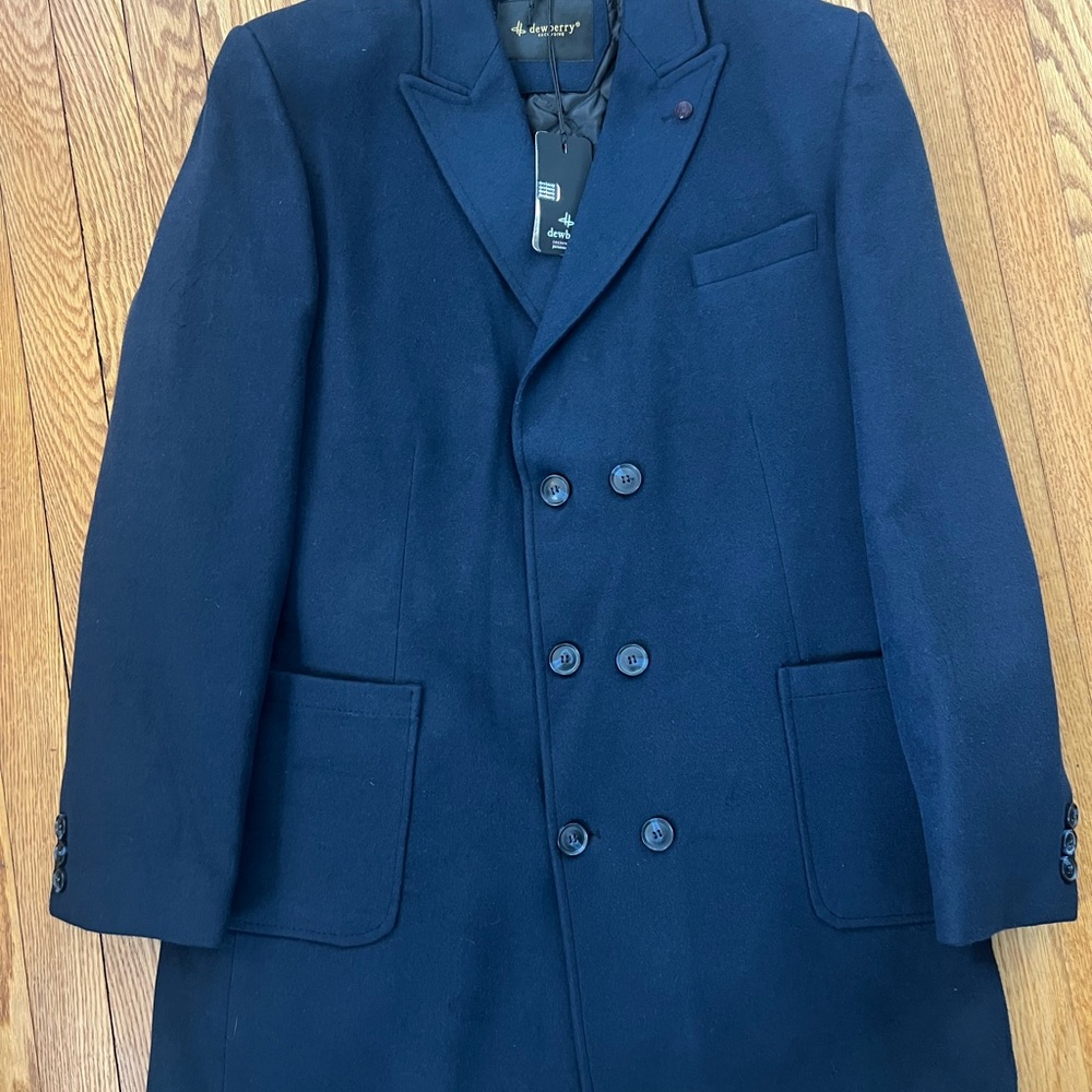 Dewberry Couture Deluxe New Men's Wool Coat, Navy, Large PLT8355 LACIVERT